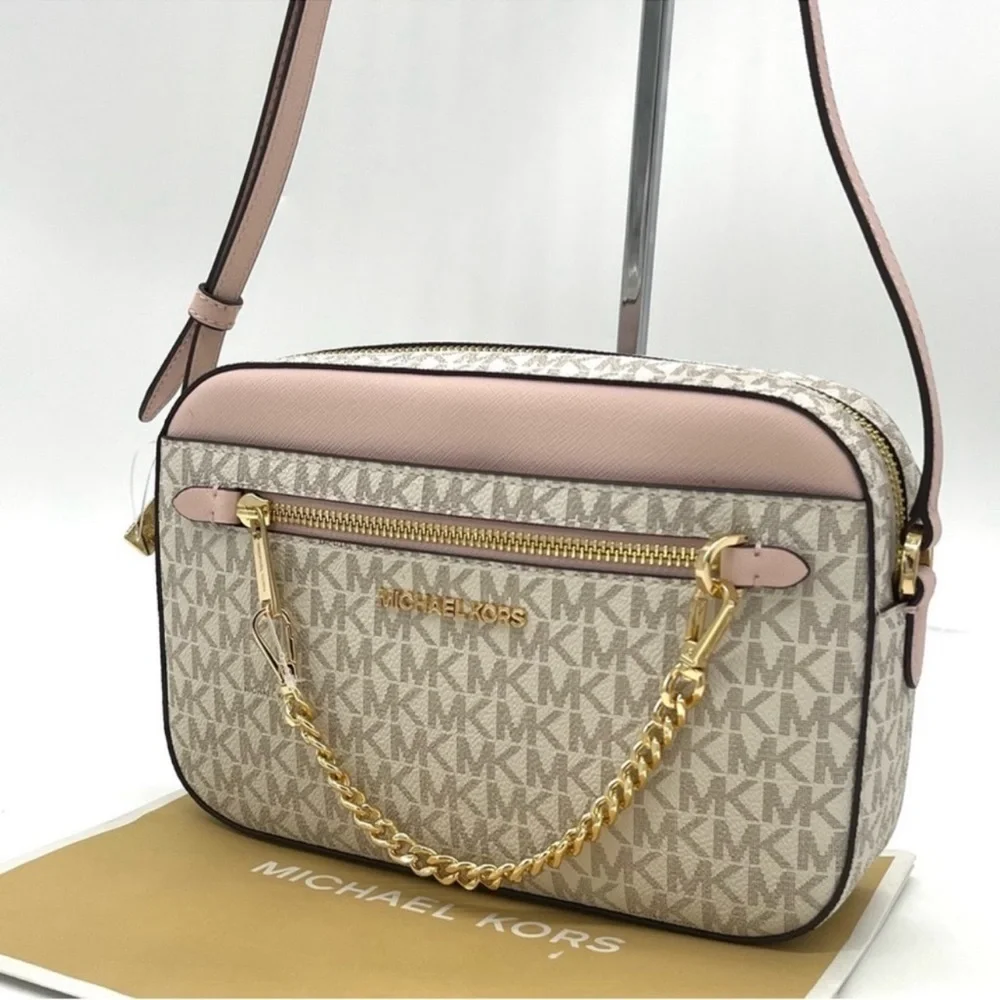 Michael Kors EW Zip Chain Xbody Bag Vanilla/ Light Pink - Picture 7 of 14